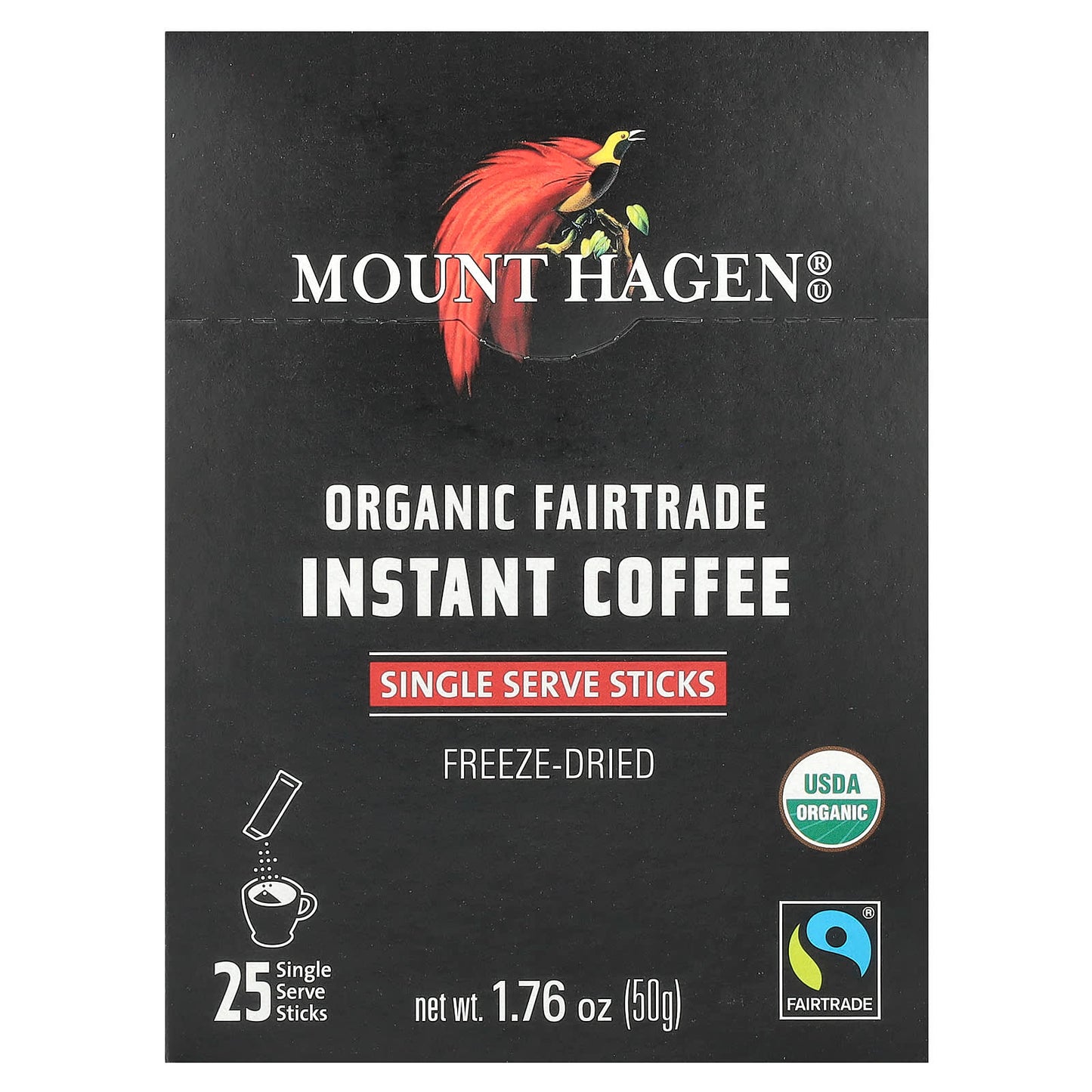 Mount Hagen, Organic Fairtrade Instant Coffee, 25 Single Serve Sticks, 1.76 oz (50 g) - Image 1