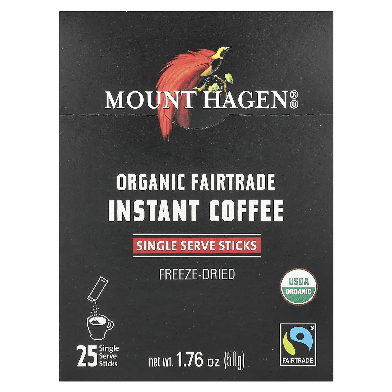 Mount Hagen, Organic Fairtrade Instant Coffee, 25 Single Serve Sticks, 1.76 oz (50 g) - Image 1