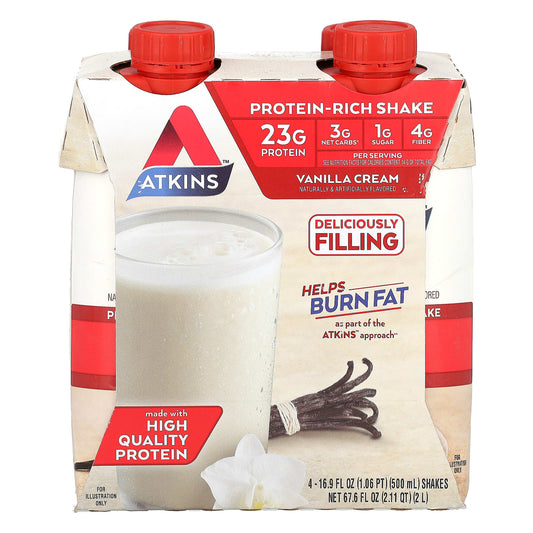 Atkins Protein-Rich Vanilla Cream Shake, 16.9 fl oz, 4 Shakes - Image 1