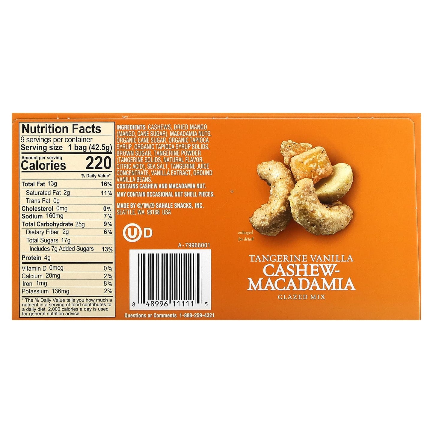 Sahale Snacks, Glazed Mix, Tangerine Vanilla Cashew-Macadamia, 9 Packs, 1.5 oz (42.5 g) Each - Image 2