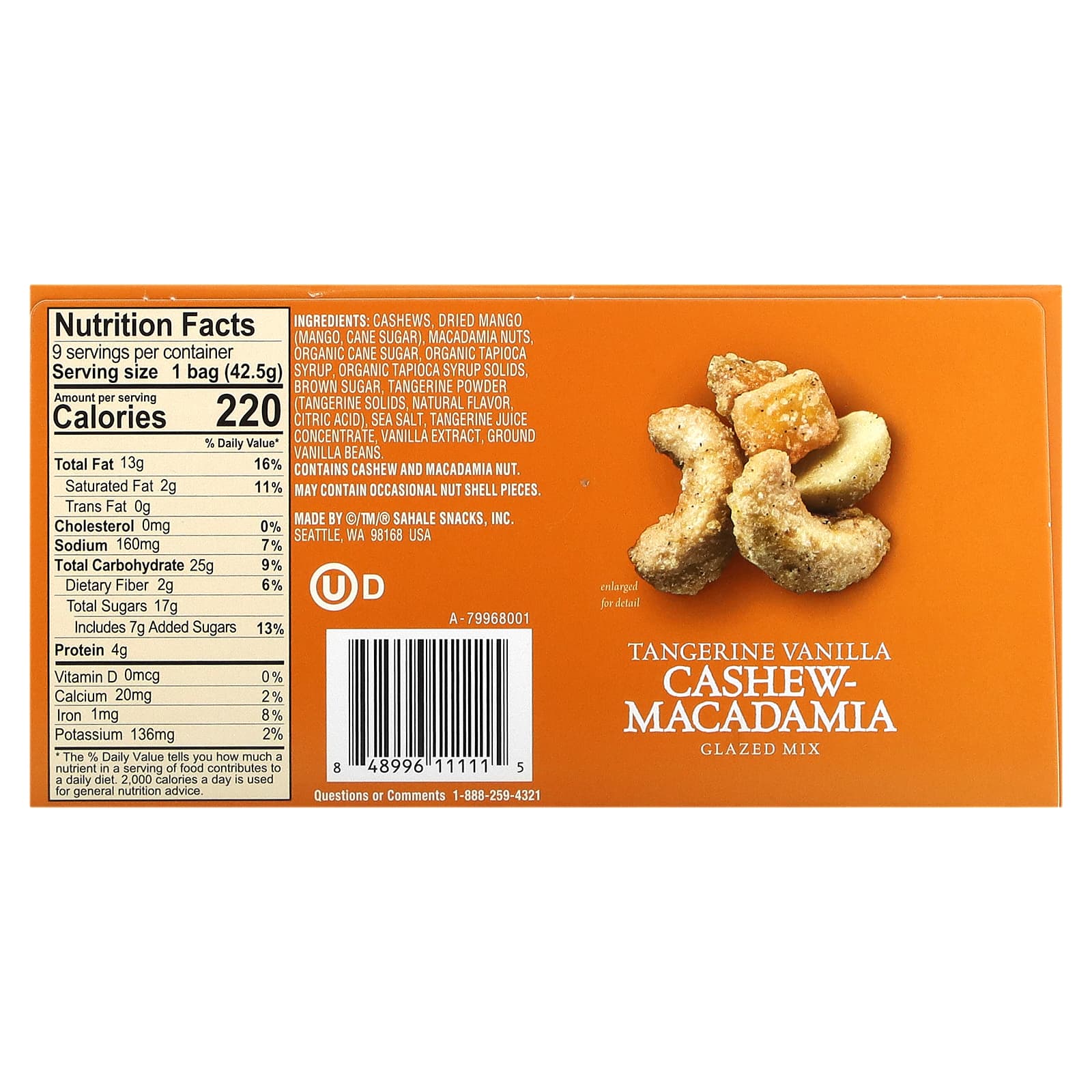 Sahale Snacks, Glazed Mix, Tangerine Vanilla Cashew-Macadamia, 9 Packs, 1.5 oz (42.5 g) Each - Image 2