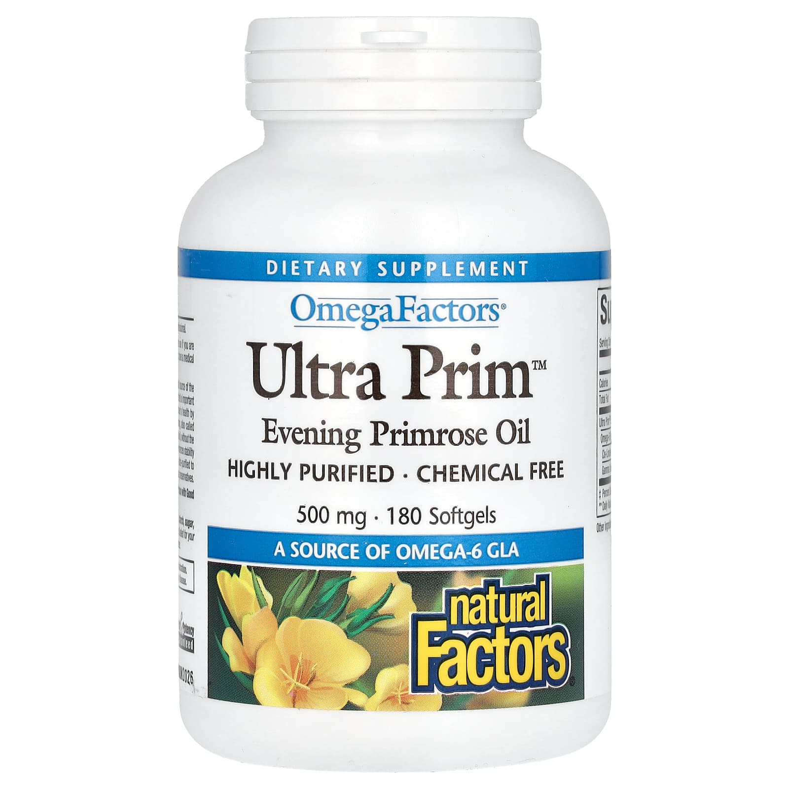Natural Factors, OmegaFactors, Ultra Prim, Evening Primrose Oil, 500 mg, 180 Softgels - Image 1