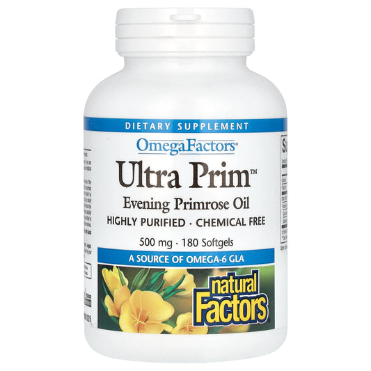 Natural Factors, OmegaFactors, Ultra Prim, Evening Primrose Oil, 500 mg, 180 Softgels - Image 1