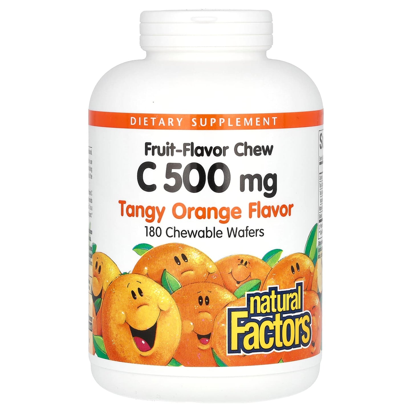 Natural Factors, Vitamin C Fruit-Flavor Chew, Tangy Orange, 500 mg, 180 Chewable Wafers - Image 1