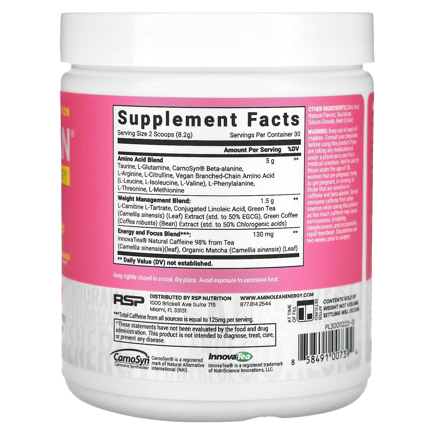 RSP Nutrition, AminoLean, Energy, Pink Lemonade, 8.68 oz (246 g) - Image 2