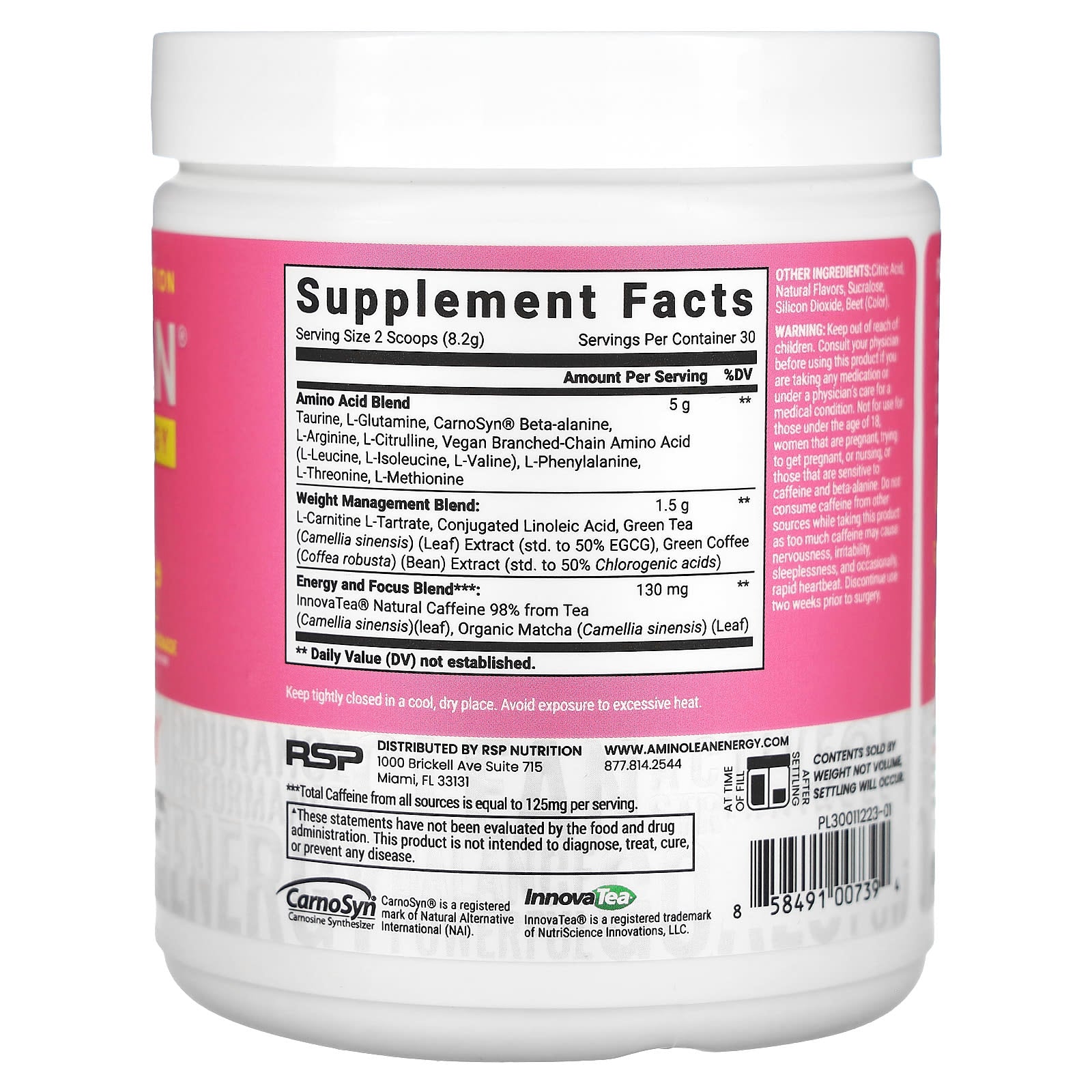 RSP Nutrition, AminoLean, Energy, Pink Lemonade, 8.68 oz (246 g) - Image 2