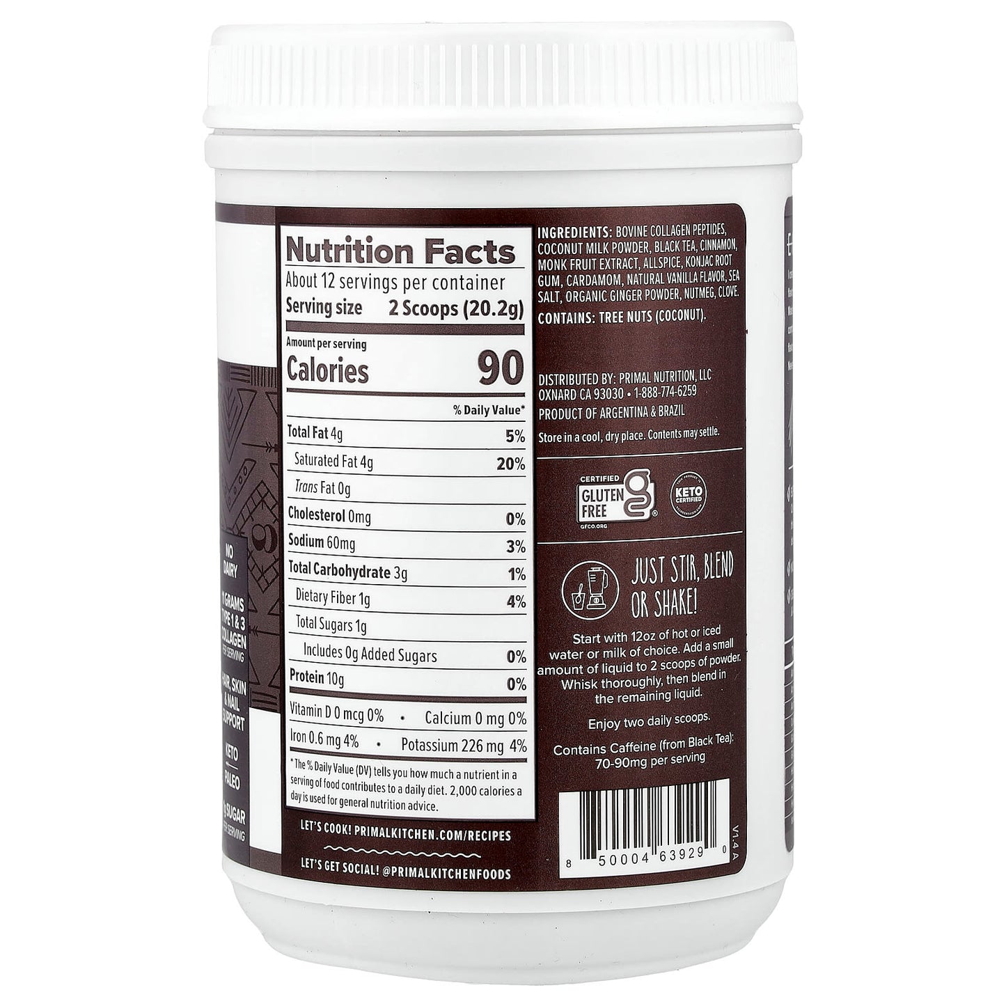 Primal Kitchen, Collagen Keto Latte, Chai Tea, 8.55 oz (242.4 g) - Image 2