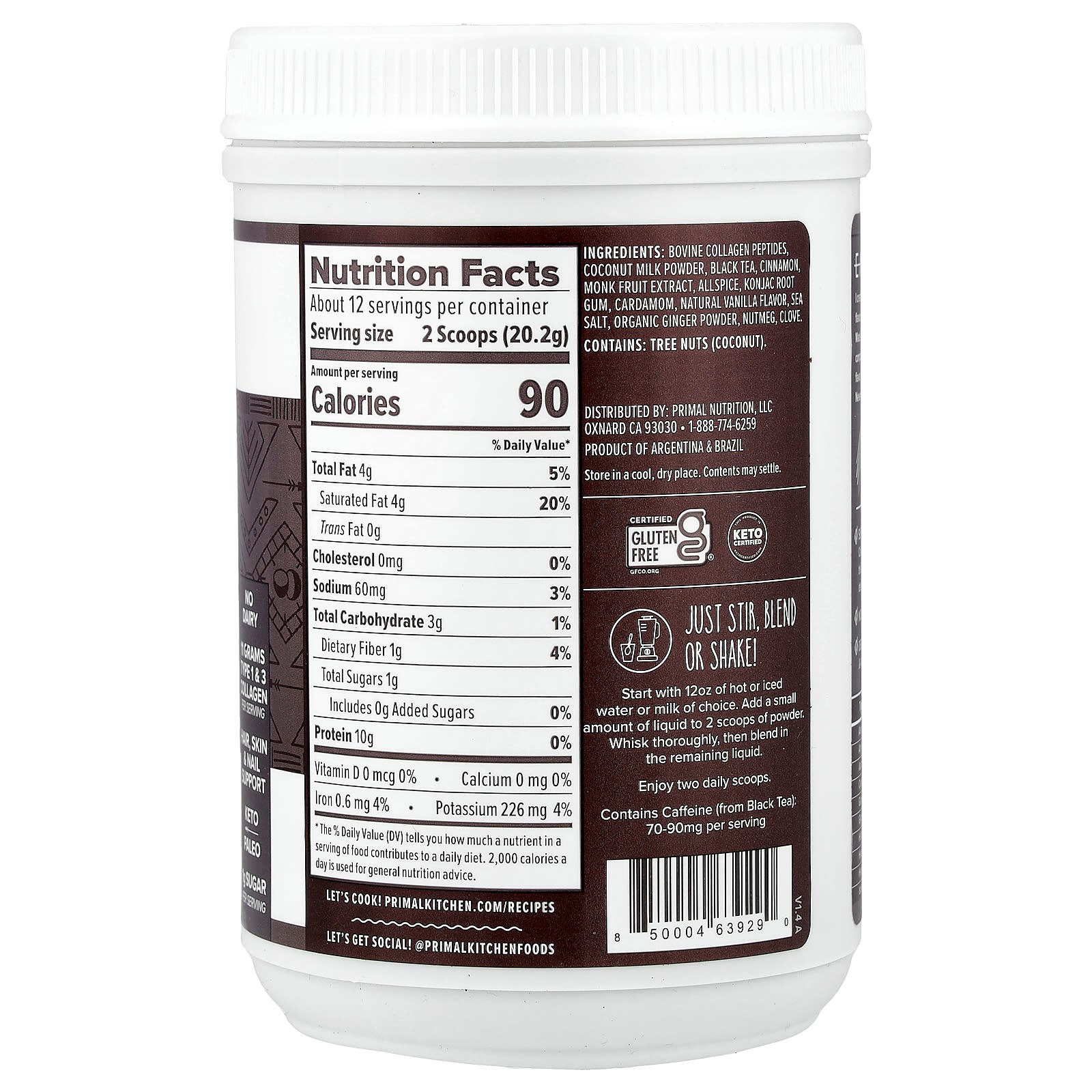 Primal Kitchen, Collagen Keto Latte, Chai Tea, 8.55 oz (242.4 g) - Image 2