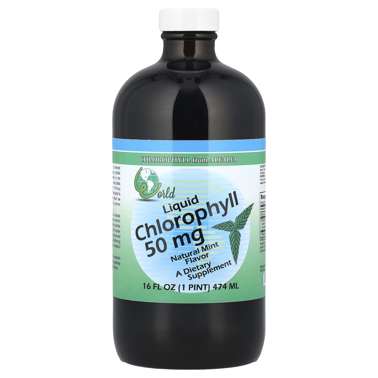 World Organic, Liquid Chlorophyll, Natural Mint, 50 mg, 16 fl oz (474 ml) - Image 1