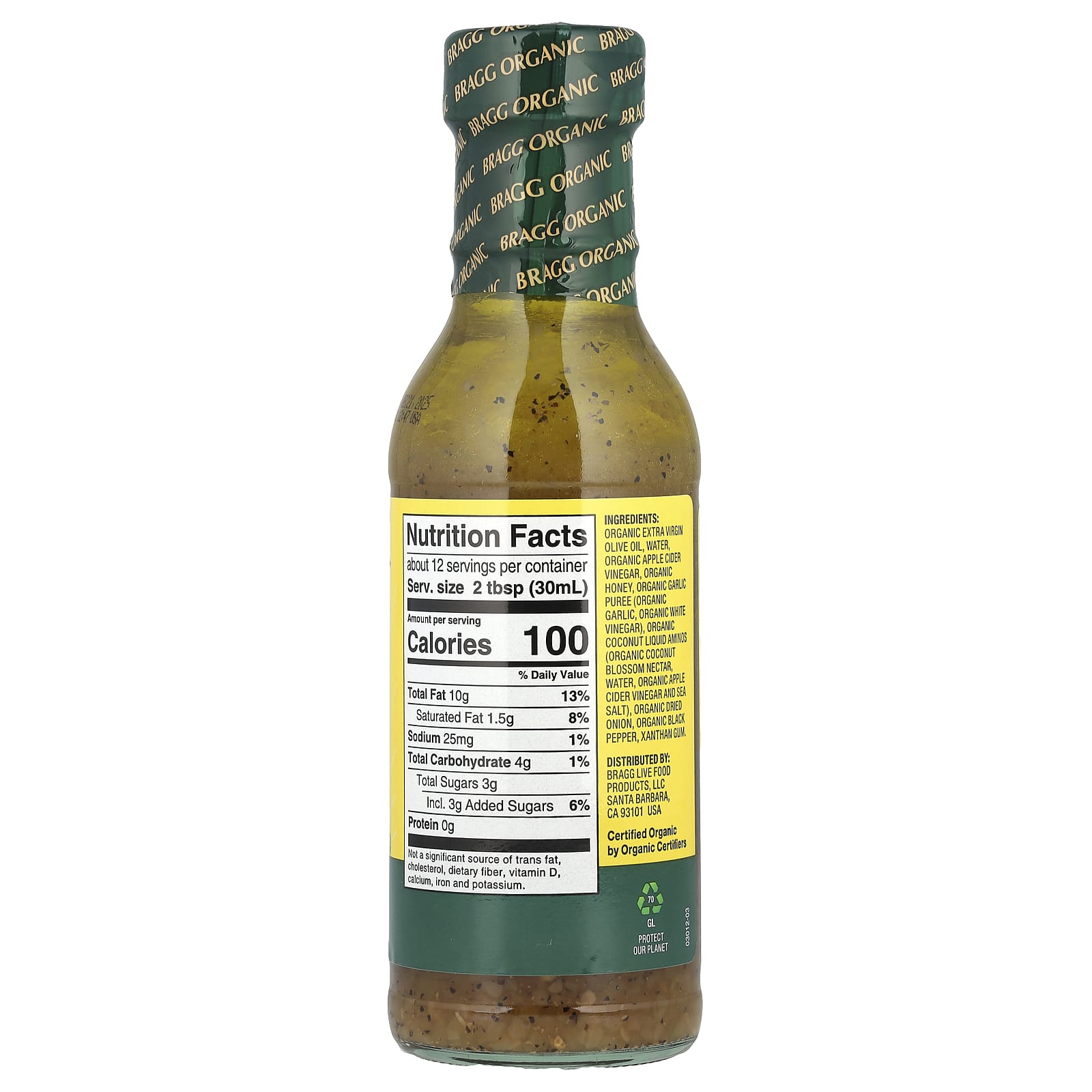 Bragg Organic Apple Cider Vinaigrette Dressing, USDA Organic, 12 fl oz - Image 2