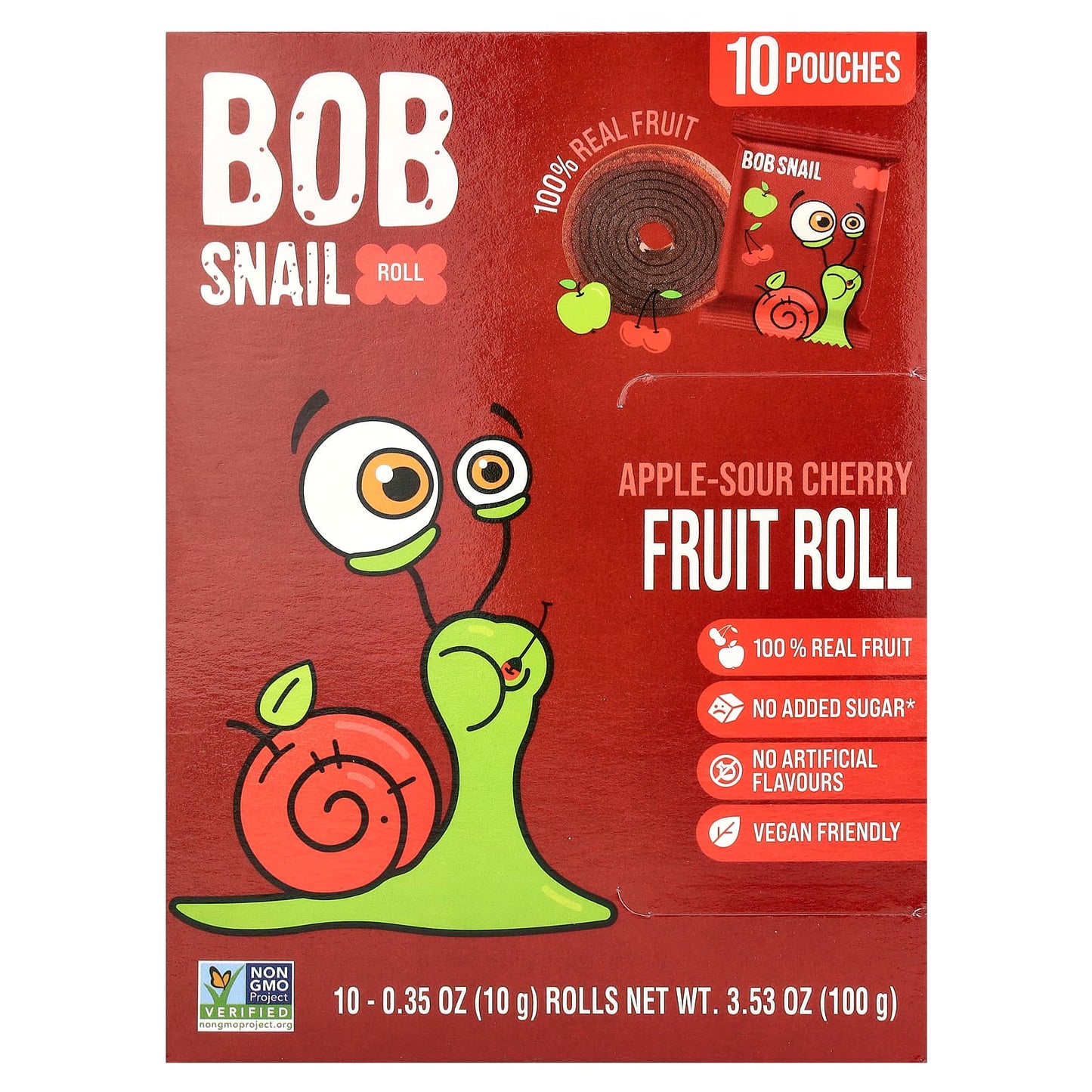 Bob Snail Fruit Rolls - Apple-Sour Cherry, 10 x 0.35 oz Pouches - Image 1