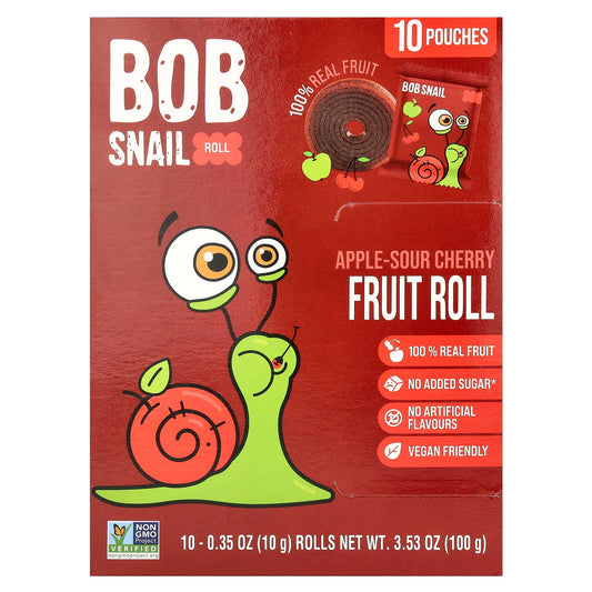 Bob Snail Fruit Rolls - Apple-Sour Cherry, 10 x 0.35 oz Pouches - Image 1