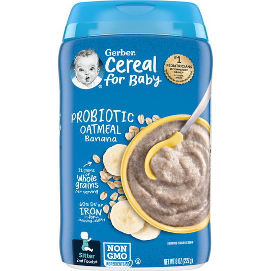 Gerber Probiotic Oatmeal Banana Cereal for Babies 2nd Foods | Non-GMO - Image 1