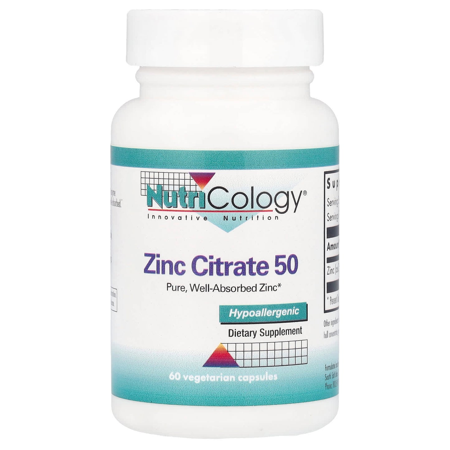 Nutricology, Zinc Citrate 50, 50 mg , 60 Vegetarian Capsules - Image 1