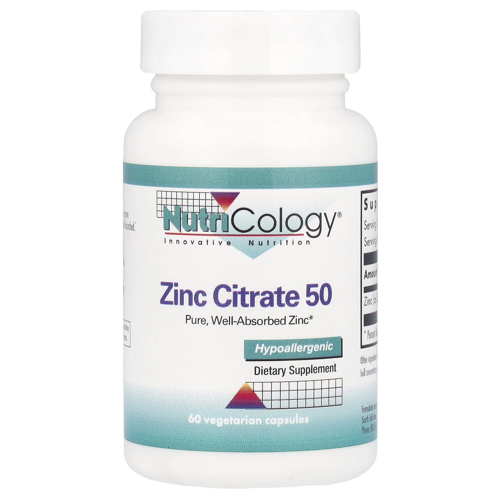 Nutricology, Zinc Citrate 50, 50 mg , 60 Vegetarian Capsules - Image 1