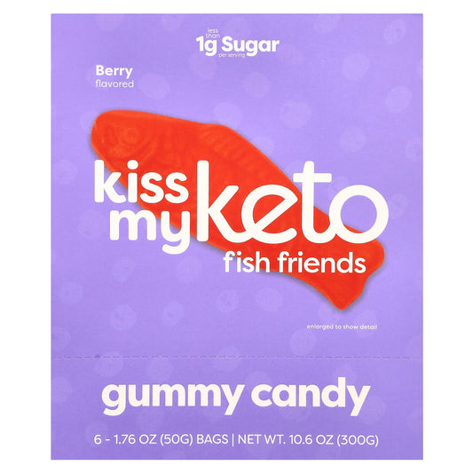 Kiss My Keto, Fish Friends Gummy Candy, Berry, 6 Bags, 1.76 oz ( 50 g) Each - Image 1