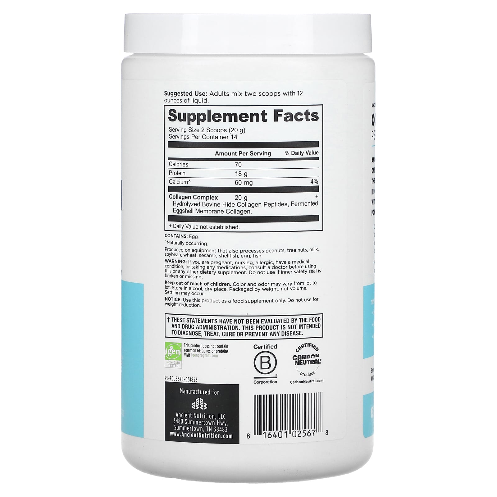 Ancient Nutrition Collagen Peptides for Hair, Skin, Joints - 9.88 oz (280g) - Image 2