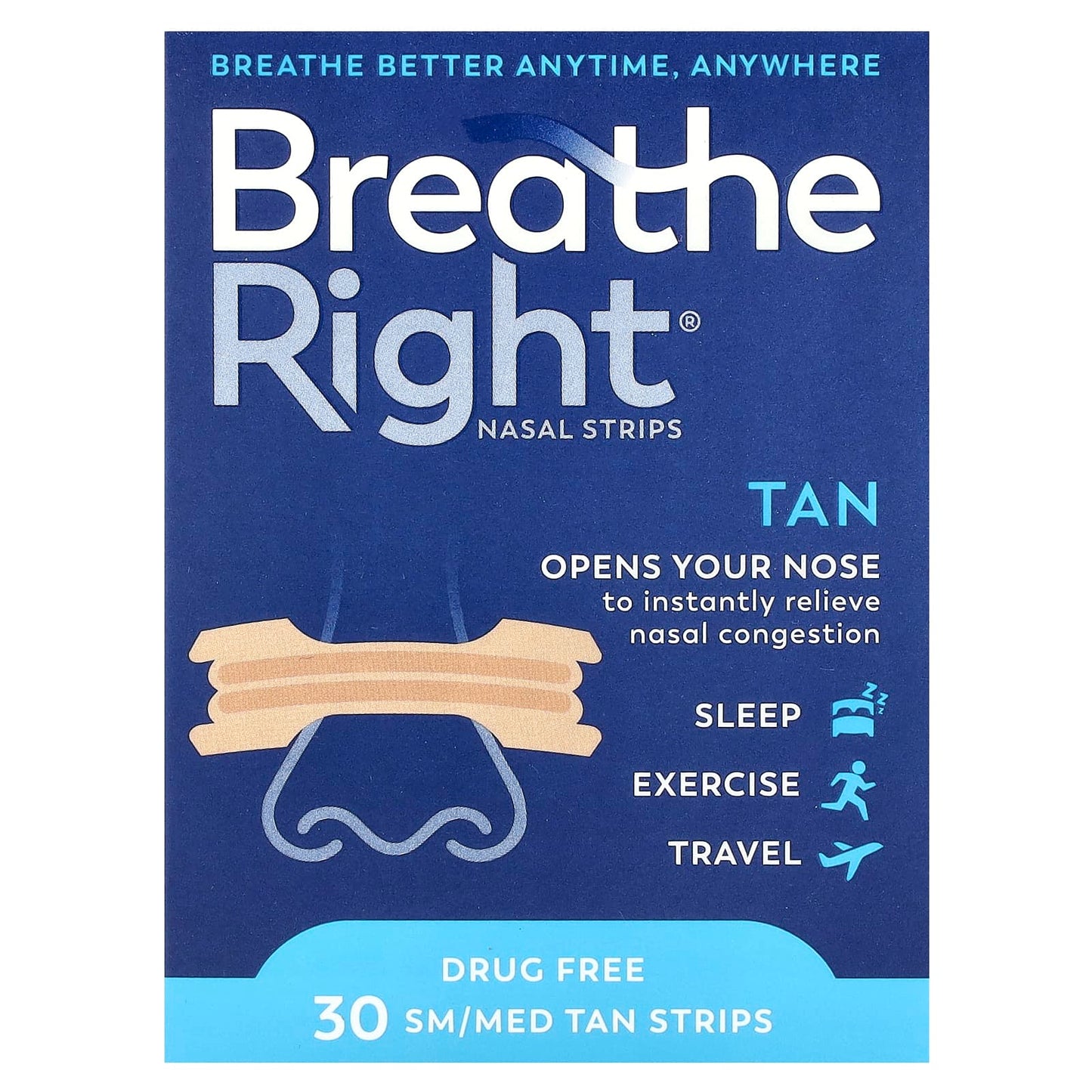 Breathe Better with Breathe Right Nasal Strips | Small/Med, 30 Strips - Image 1