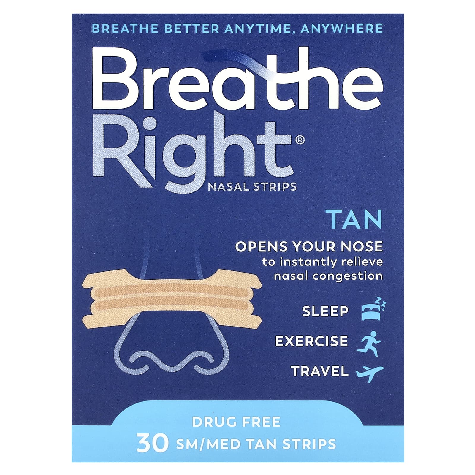 Breathe Better with Breathe Right Nasal Strips | Small/Med, 30 Strips - Image 1