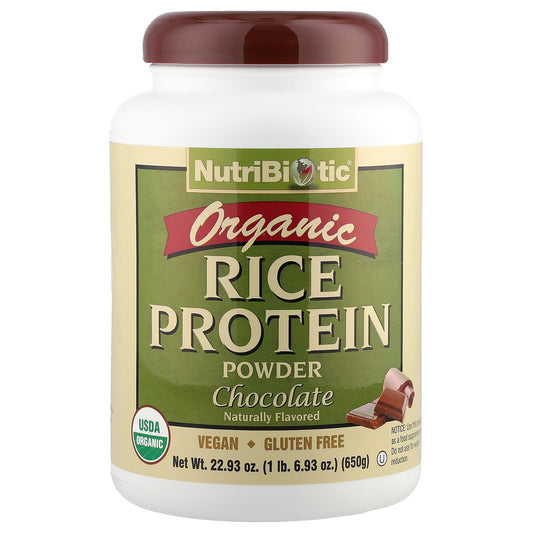 NutriBiotic, Organic Rice Protein Powder, Chocolate, 1 lb 6.93 oz (650 g) - Image 1