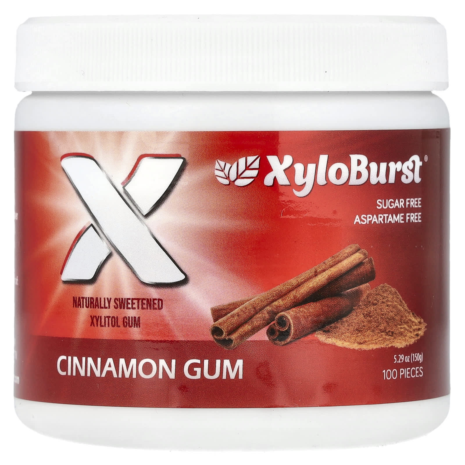 Xyloburst, Xylitol Gum, Cinnamon, 100 Pieces , 5.29 oz (150 g) - Image 1