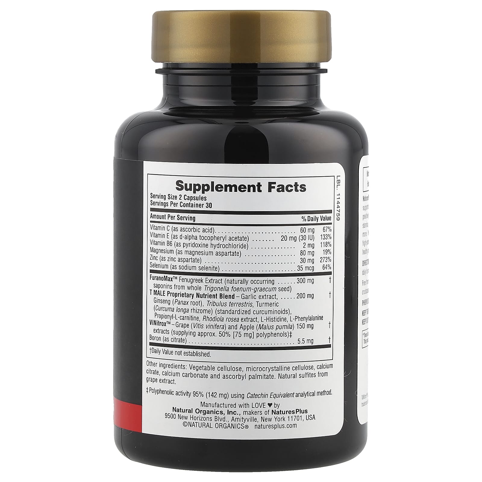 NaturesPlus, T Male®, Testosterone Boost For Men, 60 Vegetarian Capsules - Image 2