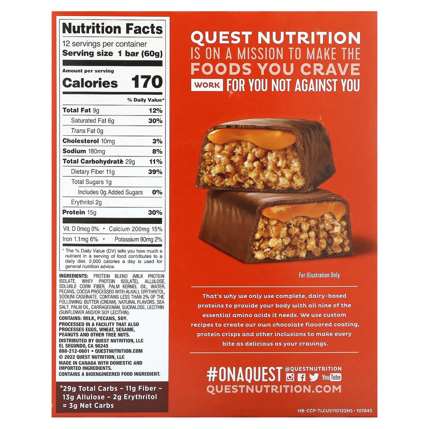 Quest Nutrition, Hero Protein Bar, Crispy Chocolate Caramel Pecan, 12 Bars, 2.12 oz (60 g) Each - Image 2