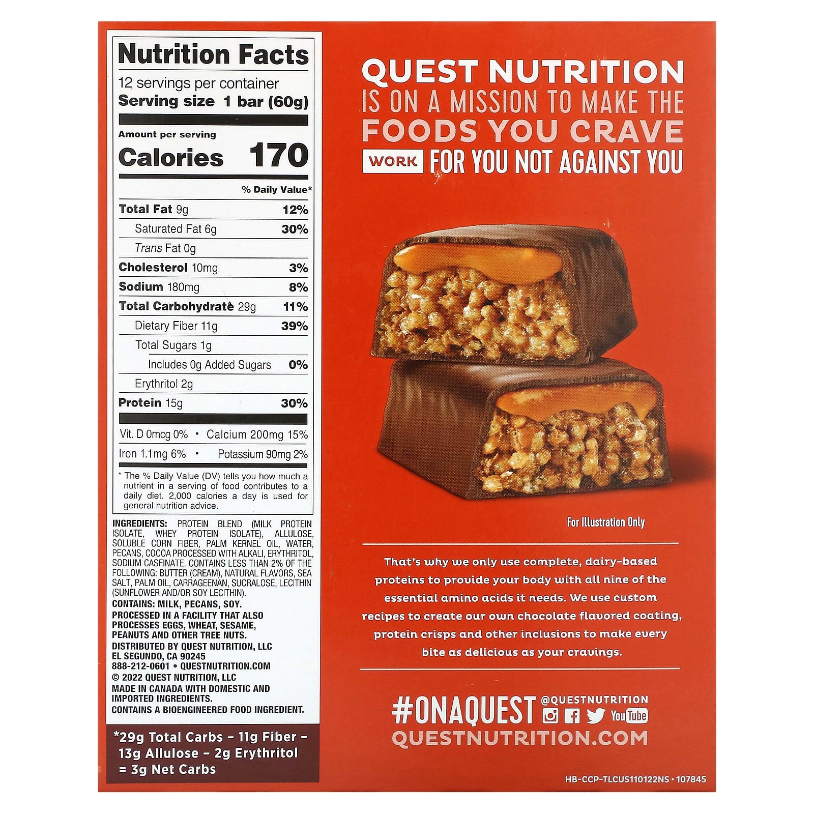 Quest Nutrition, Hero Protein Bar, Crispy Chocolate Caramel Pecan, 12 Bars, 2.12 oz (60 g) Each - Image 2