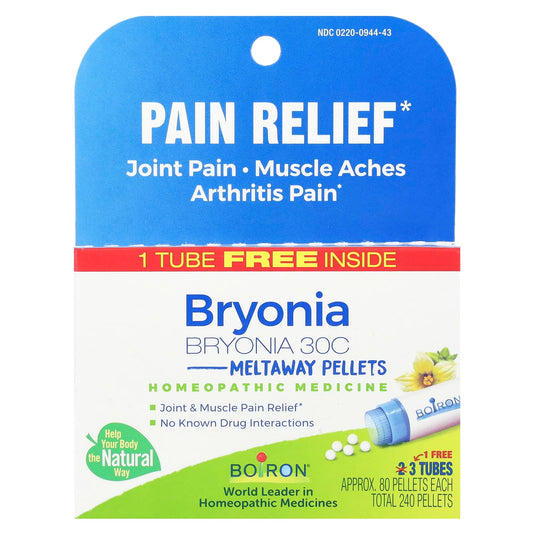Boiron Bryonia 30C Pellets for Joint & Muscle Pain Relief - 3 Tubes, 80 Pellets Each - Image 1