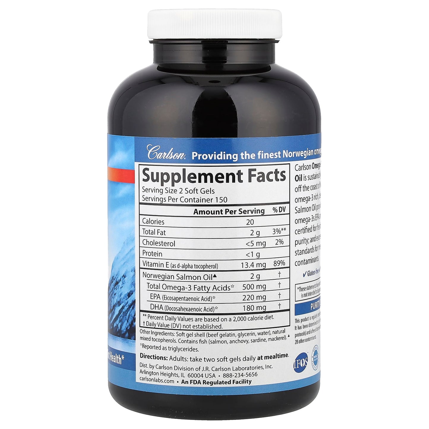 Carlson Omega-3 Enriched Salmon Oil Soft Gels 500mg - Image 2