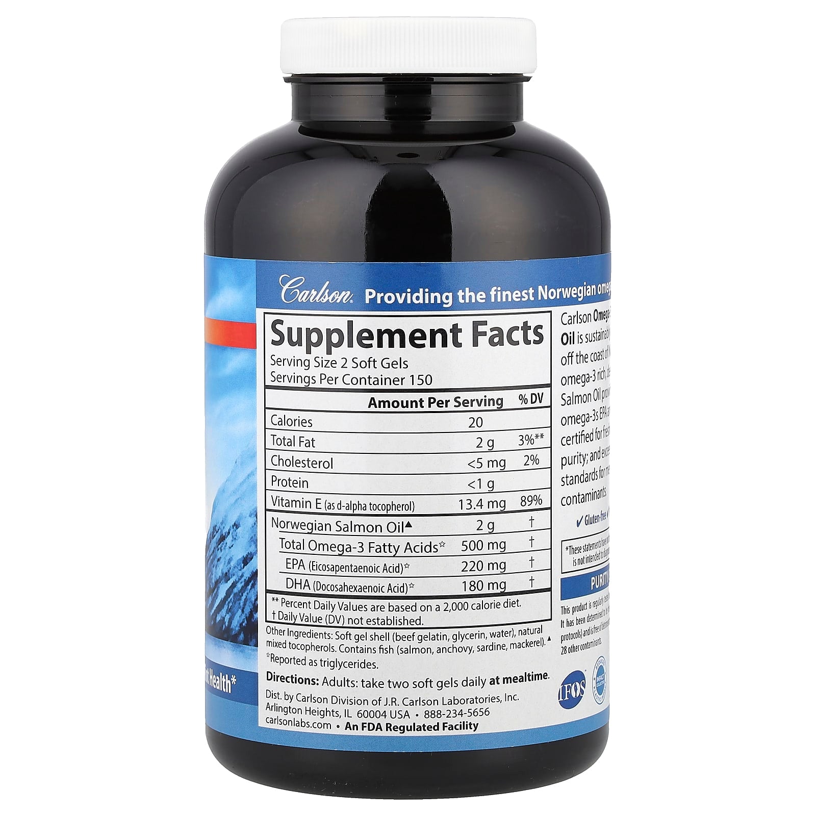 Carlson Omega-3 Enriched Salmon Oil Soft Gels 500mg - Image 2