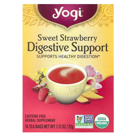 Yogi Tea, Digestive Support, Sweet Strawberry, Caffeine Free, 16 Tea Bags, 1.12 oz (32 g) - Image 1