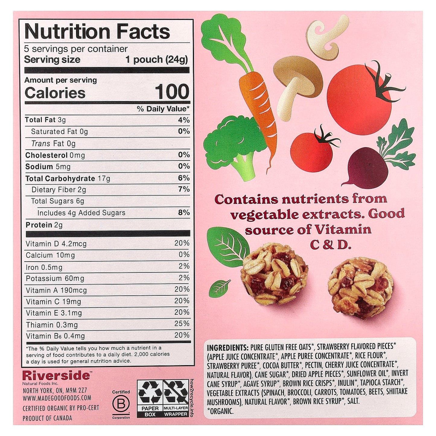 MadeGood, Granola Minis, Strawberry, 5 Packets, 0.85 oz (24 g) Each - Image 2