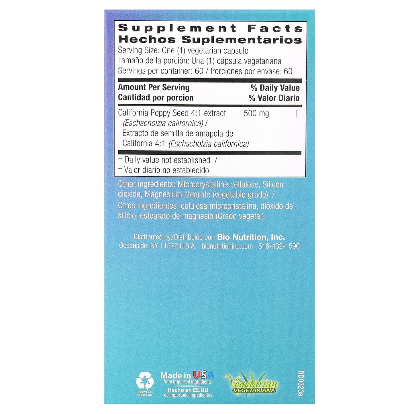 California Poppy Sleep Aid & Relaxation Supplement, 500mg, 60 Capsules - Image 2