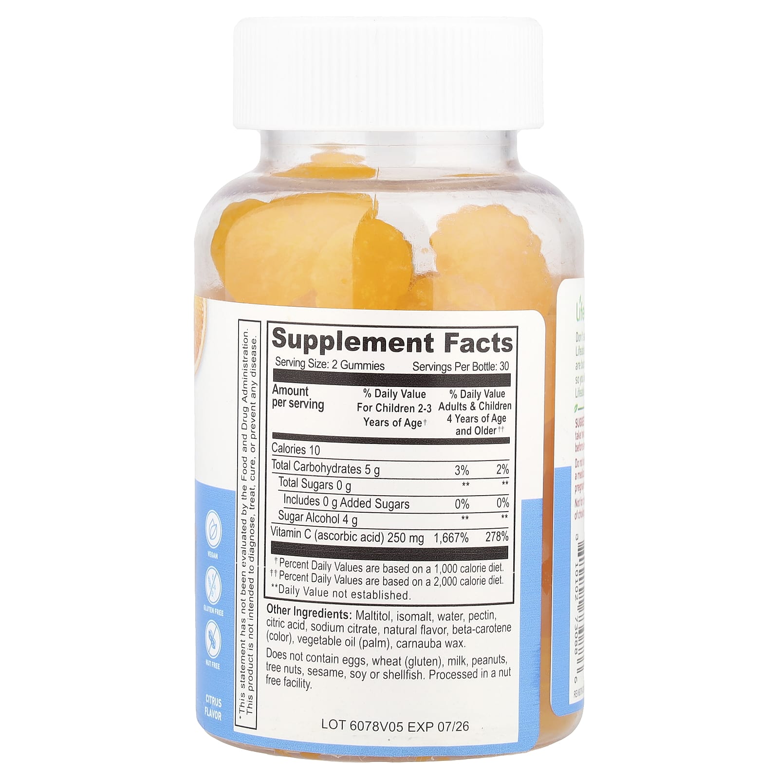 Lifeable, Kids, Vitamin C Gummies, Sugar Free, Citrus, 60 Gummies (125 mg per Gummy) - Image 2