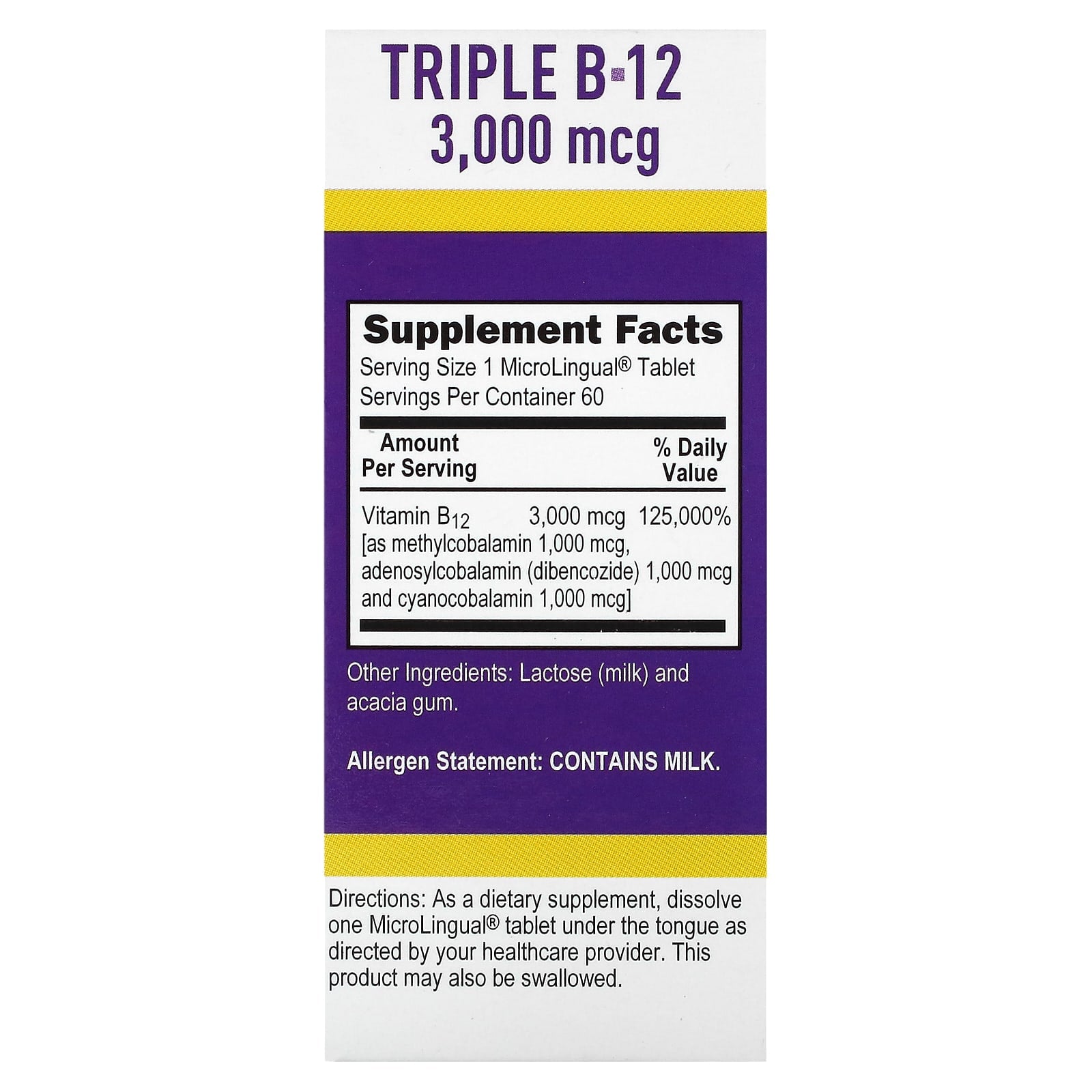 Superior Source, Triple B-12, 3,000 mcg, 60 MicroLingual Instant Dissolve Tablets - Image 2