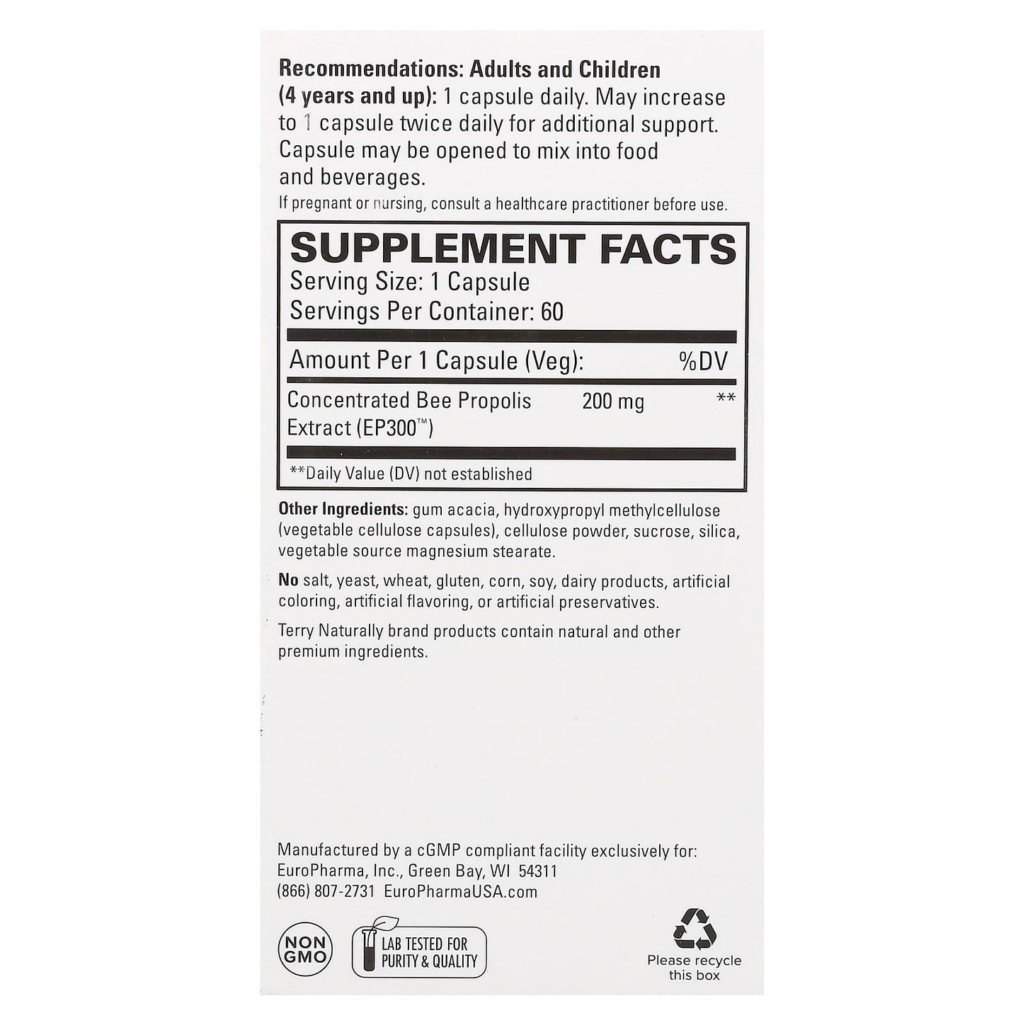 Terry Naturally, Propolis Extract EP300, 60 Capsules (200 mg per Capsule) - Image 2