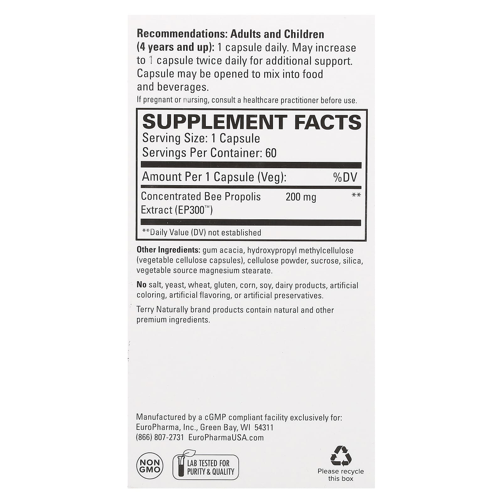 Terry Naturally, Propolis Extract EP300, 60 Capsules (200 mg per Capsule) - Image 2