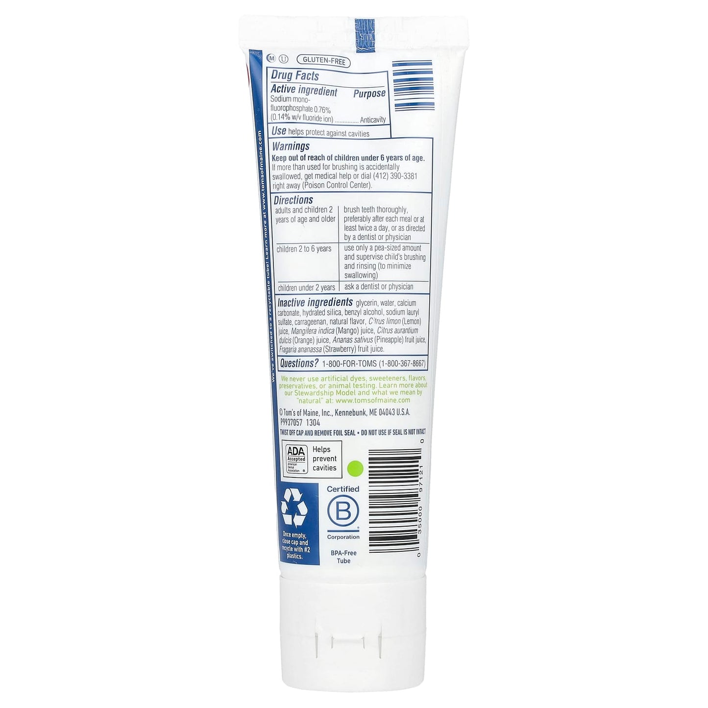 Tom's of Maine, Natural Children's Fluoride Toothpaste, Outrageous Orange Mango, 5.1 oz (144 g) - Image 2