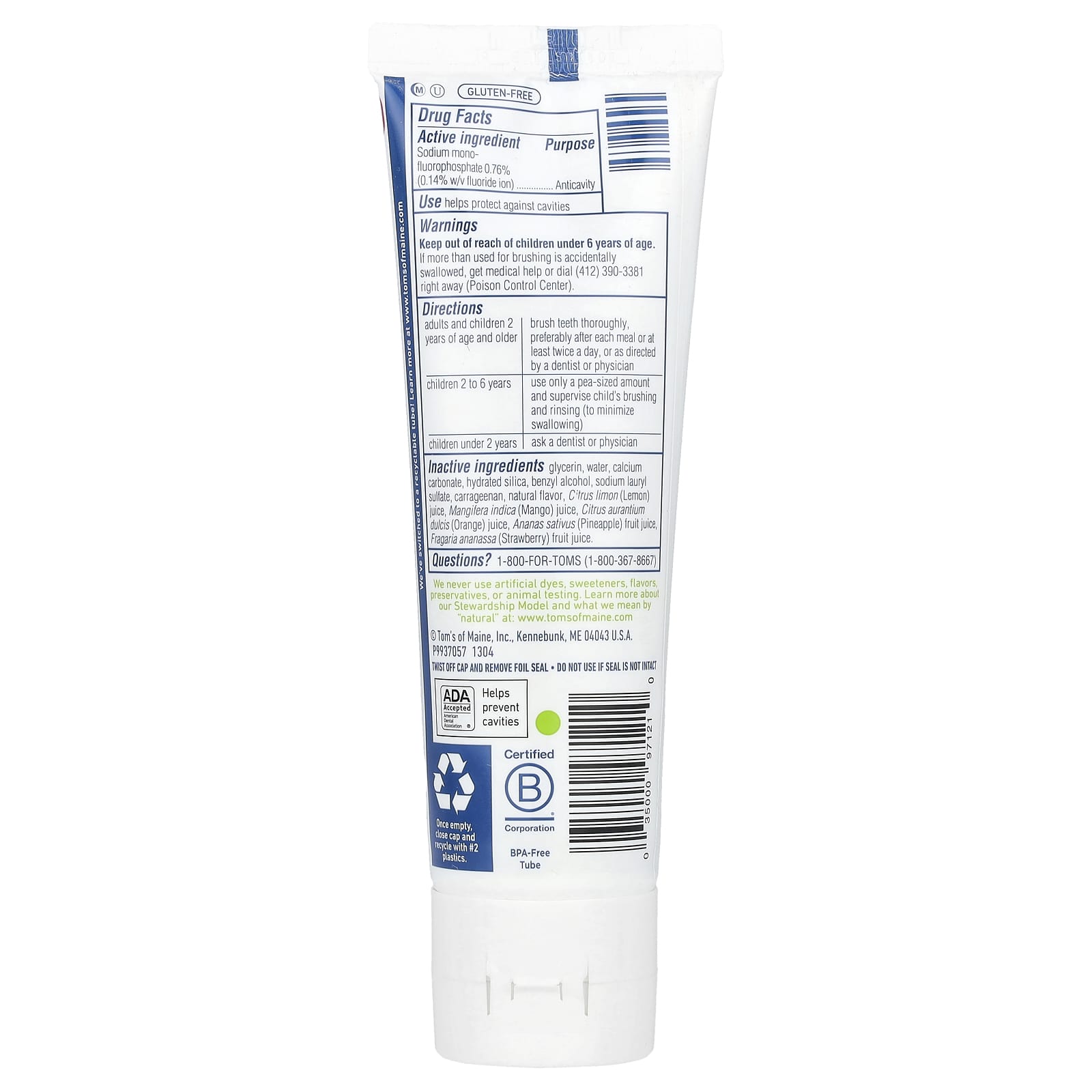 Tom's of Maine, Natural Children's Fluoride Toothpaste, Outrageous Orange Mango, 5.1 oz (144 g) - Image 2