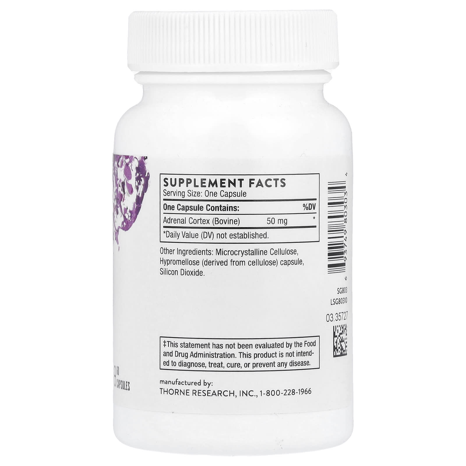 Thorne, Adrenal Cortex, 60 Capsules (50 mg per Capsule) - Image 2
