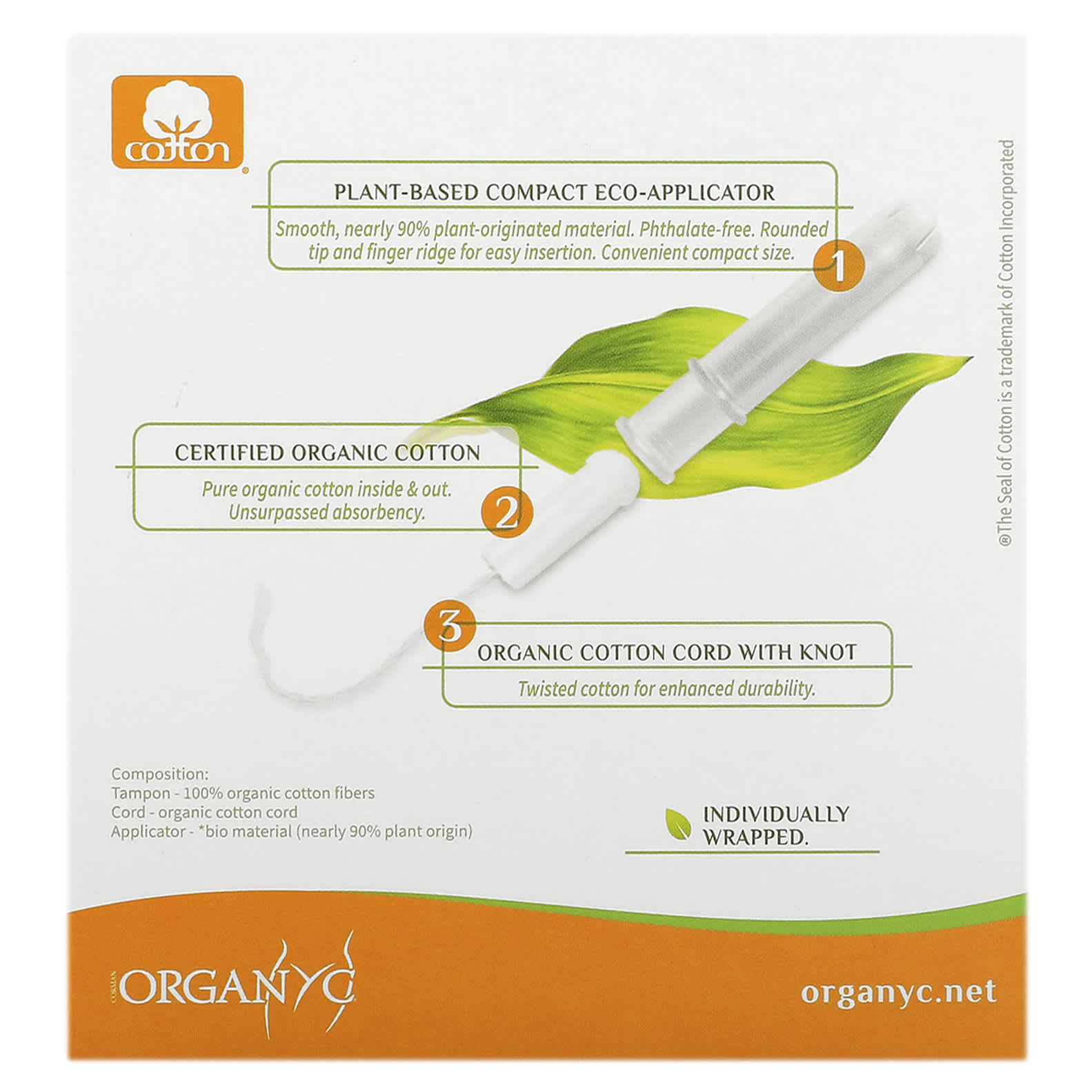 Organyc, Feminine Care Tampons, Compact, Super Plus, 16 Tampons - Image 2