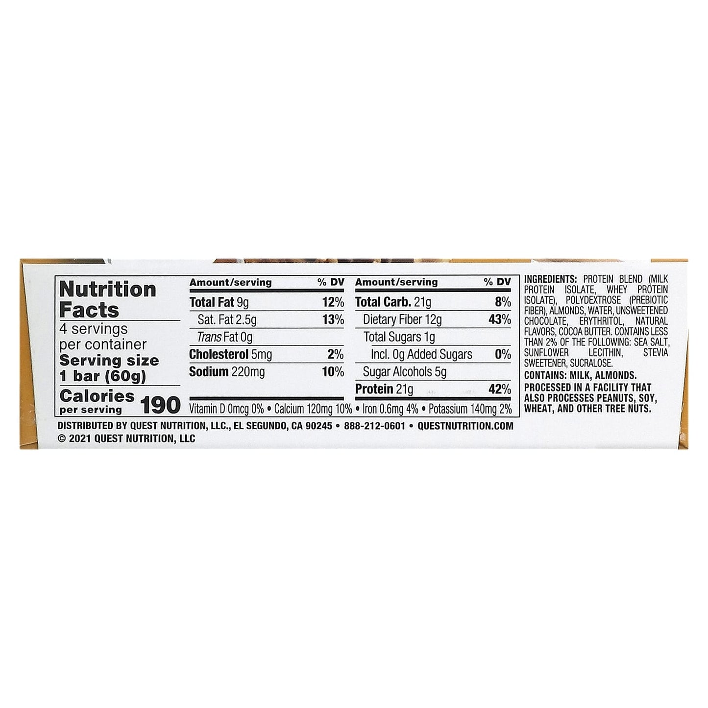 Quest Nutrition, Protein Bar, Chocolate Chip Cookie Dough, 4 Bars, 2.12 oz (60 g) Each - Image 2