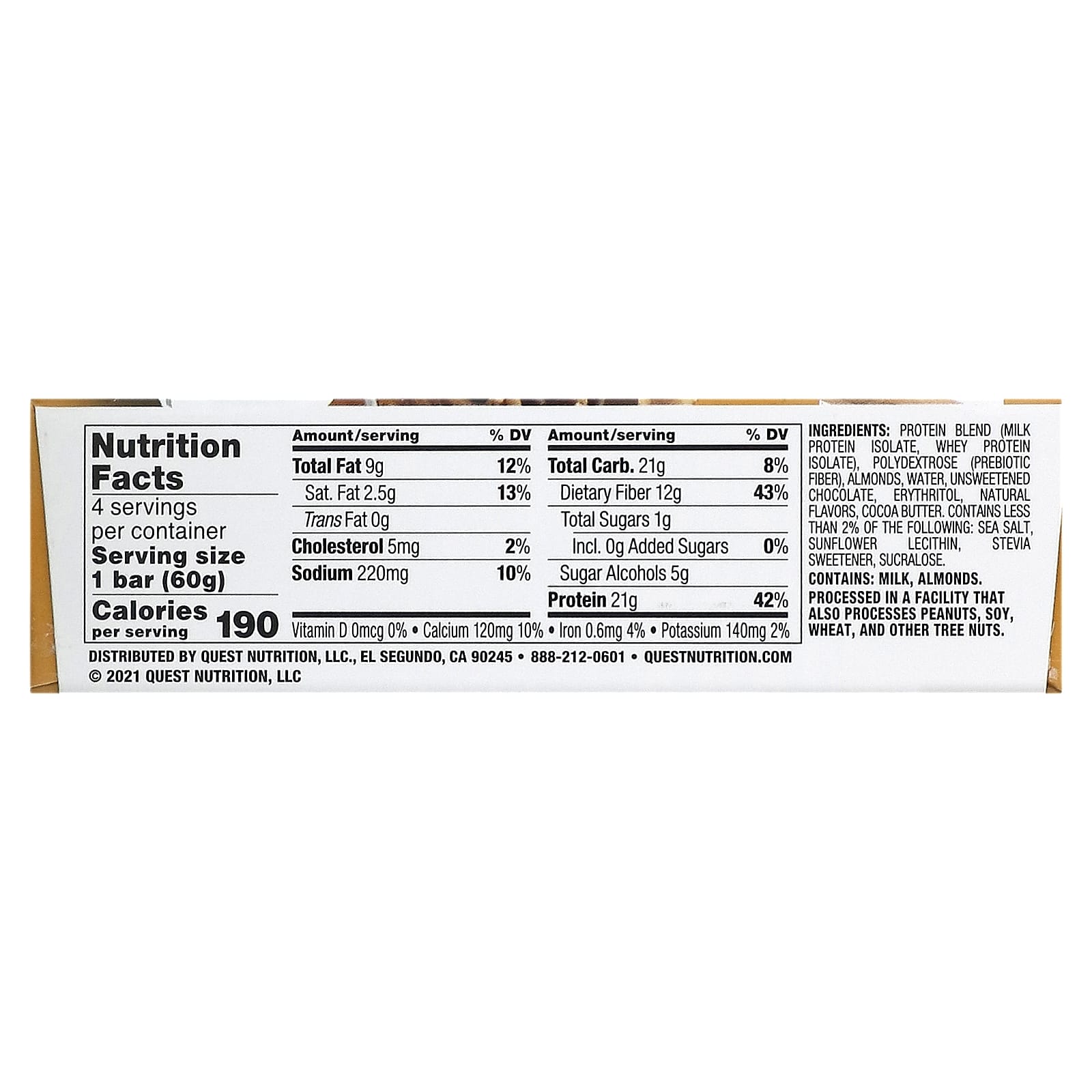 Quest Nutrition, Protein Bar, Chocolate Chip Cookie Dough, 4 Bars, 2.12 oz (60 g) Each - Image 2