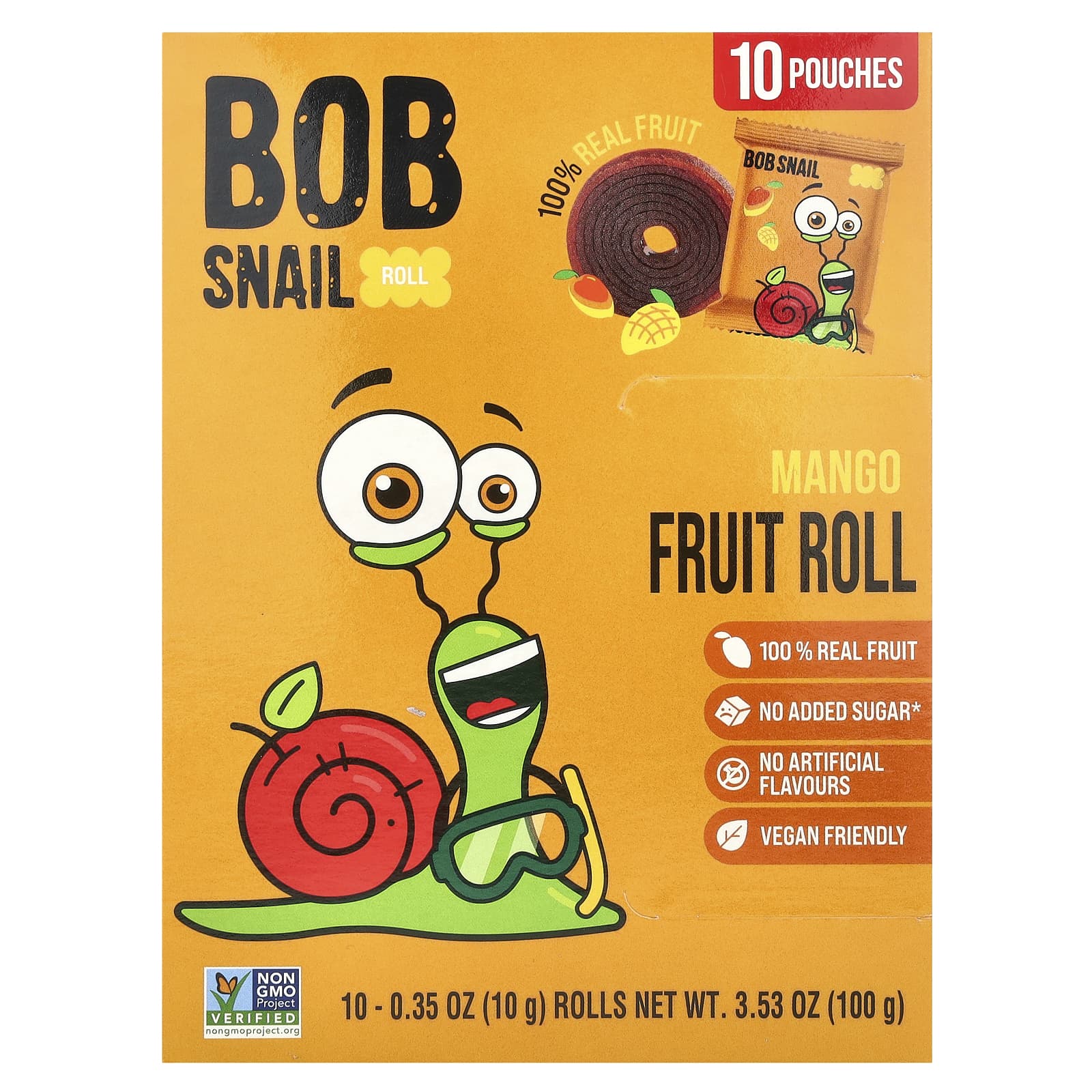 Bob Snail Mango Fruit Rolls, 10 Pouches, Vegan Friendly - Image 1