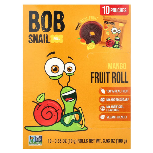 Bob Snail Mango Fruit Rolls, 10 Pouches, Vegan Friendly - Image 1