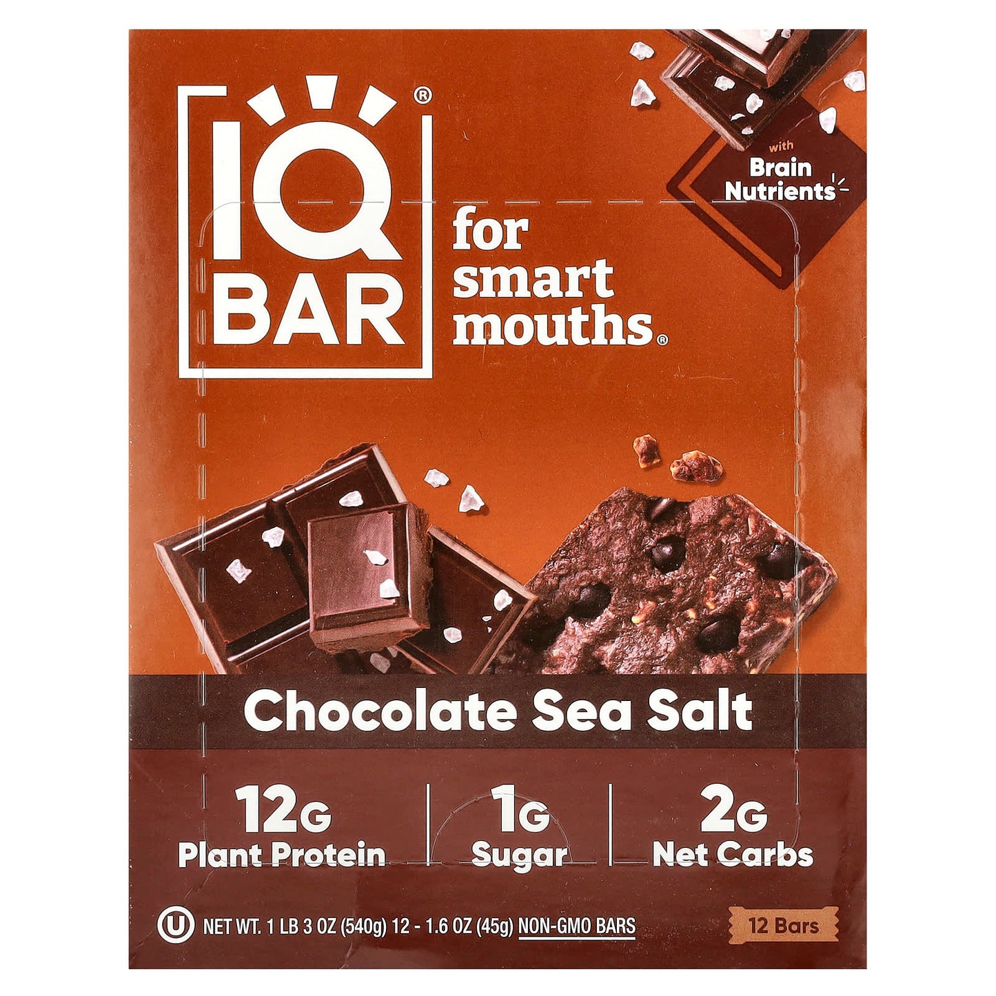 Boost Brain Power with IQBAR's Plant-Based Protein Bars - Chocolate Sea Salt - Image 1