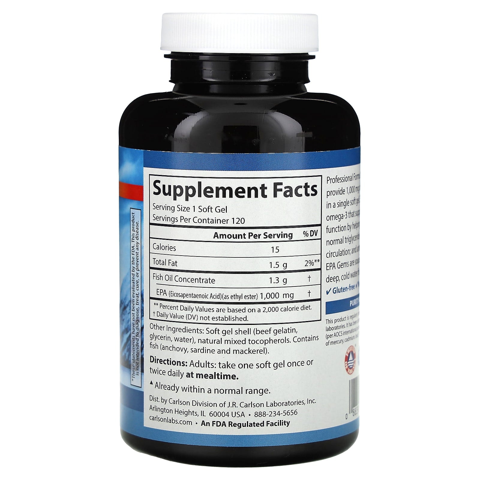 Carlson Elite EPA Gems, 1000mg, 120 Soft Gels for Healthy Triglycerides - Image 2