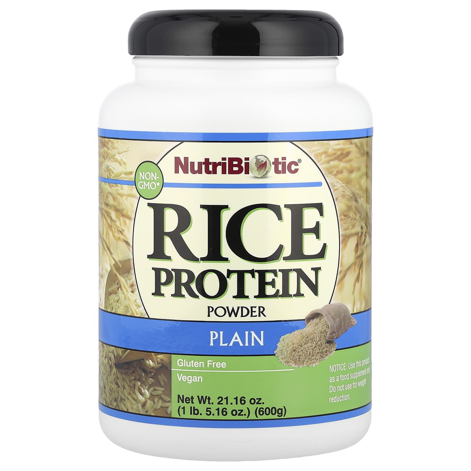 NutriBiotic, Rice Protein Powder, Plain, 1 lb 5.16 oz (600 g) - Image 1