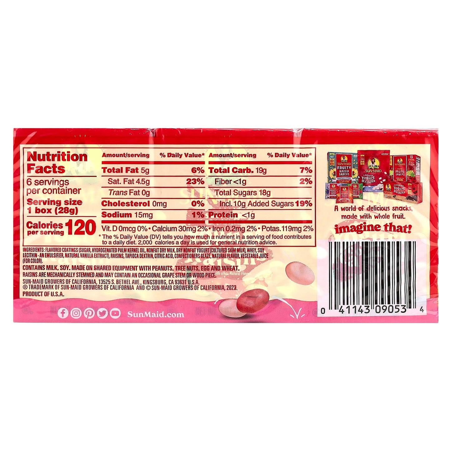 Sun-Maid, Yogurt Covered Raisins, Strawberry & Vanilla,  6 Boxes, 1 oz (28.3 g) Each - Image 2